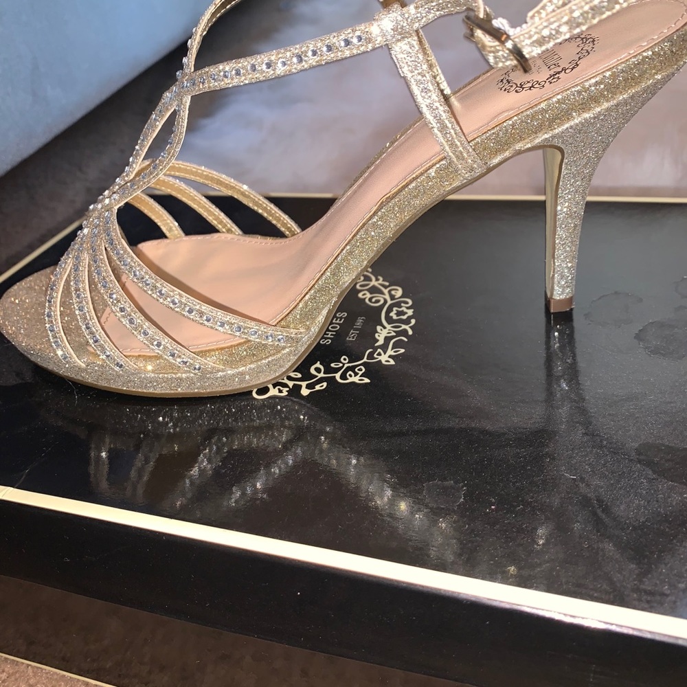 Gold rhinestone heels